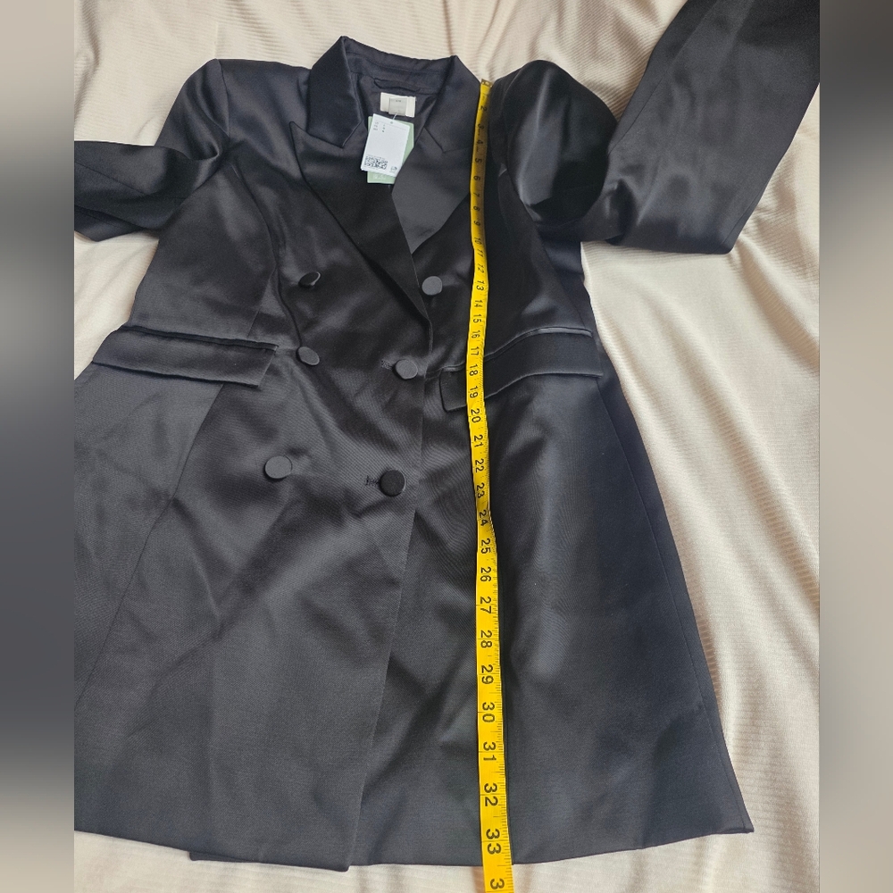 H&M double-breasted fitted jacket dress satin effect black sz L BNWT - Picture 9 of 13